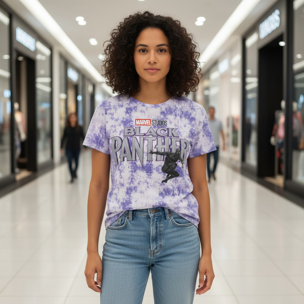 Women's Marvel Studios Black Panther Tie-Dye Short Sleeve Tee XXL Purple White